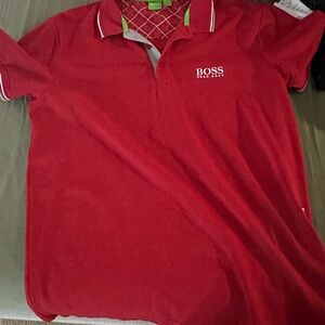 Hugo Boss Red and Green Polo